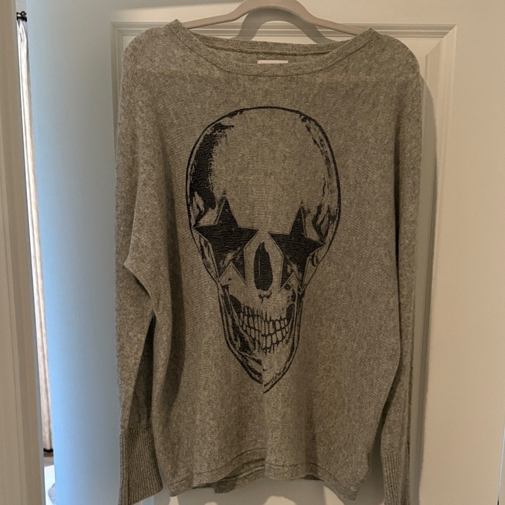 Lauren Moshi Gray Skull Print Women's Sweater Cashmere